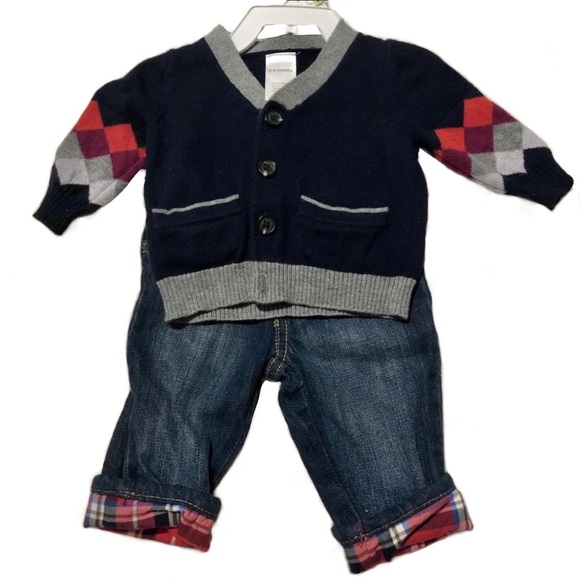 Gymboree Other - EUC Gymboree Argyle Sweater & Jeans Set, 0-3m